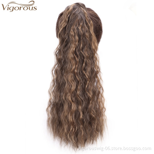 Vigorous Long Ponytail Hair Extensions for Women Synthetic Wrap Around Wavy Ponytail 22" Magic Paste Heat Resistant Hairpiece